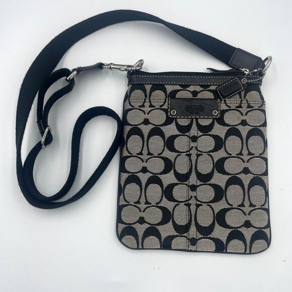 Coach Signature Black Cavan Crossbody Purse Leather Trim Bag - Picture 1 of 8